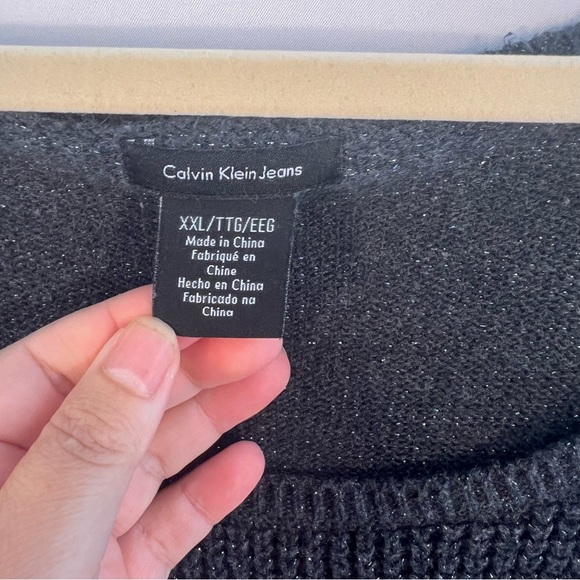 Calvin Klein Women Size 2XL Pullover Sweater Gray Long Sleeve Cable Knit Sparkle - Picture 2 of 3